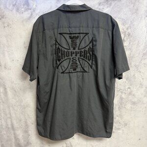 Jesse James Work Wear Button Up Shirt Sz L Blue West Coast Choppers Y2K Vintage